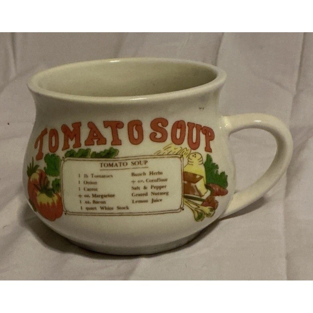 Vintage Tomato Soup Recipe Mug – Retro Ceramic Soup Cup 1970s Kitchen Decor